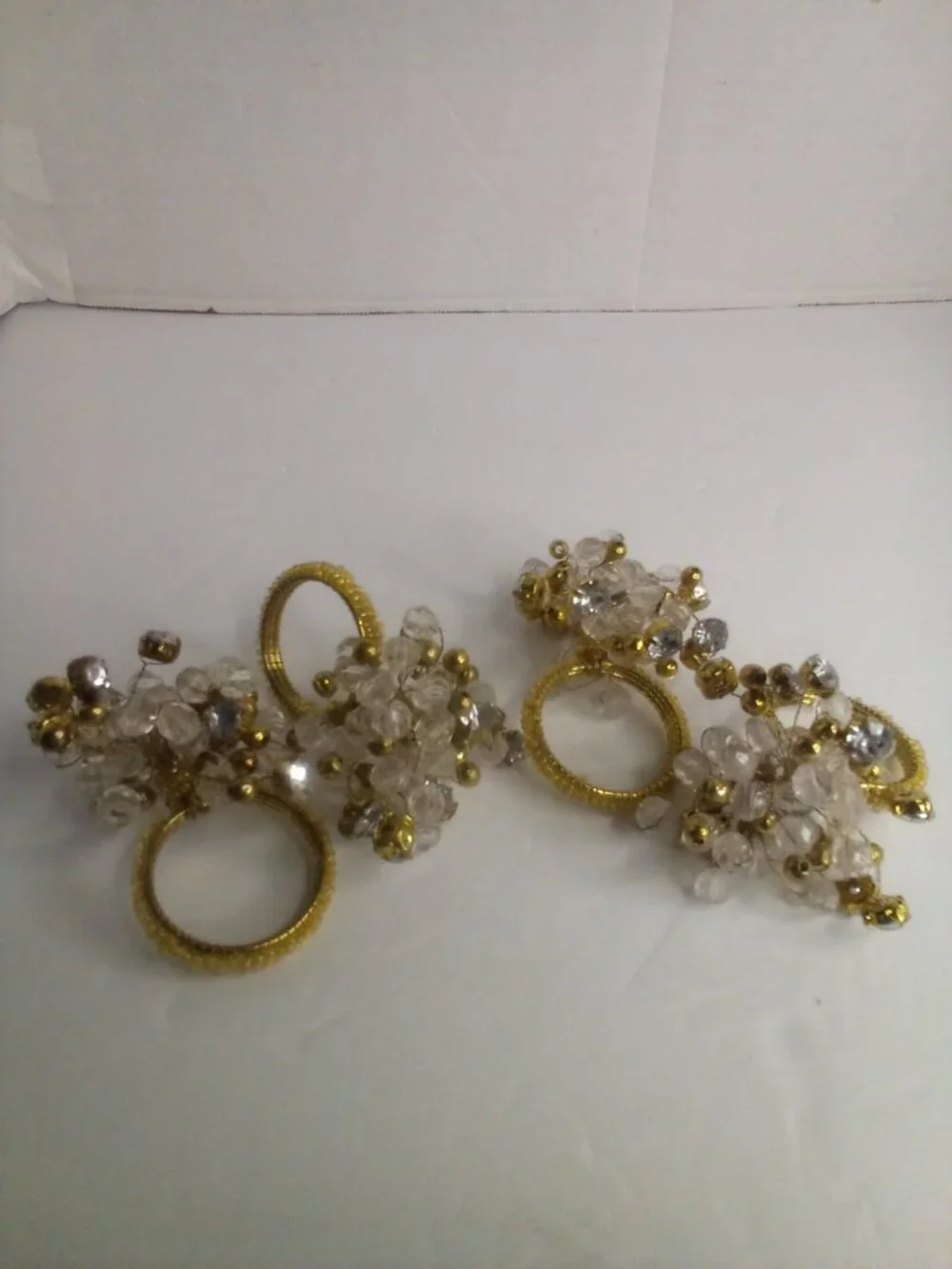 Pier 1 Napkin Rings Lot of 4 Gold Beaded Jeweled 2